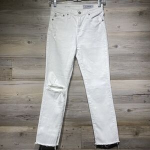 Adriano Goldschmied Isabelle High Rise Straight Crop Jeans White Sz. 24R Raw Hem